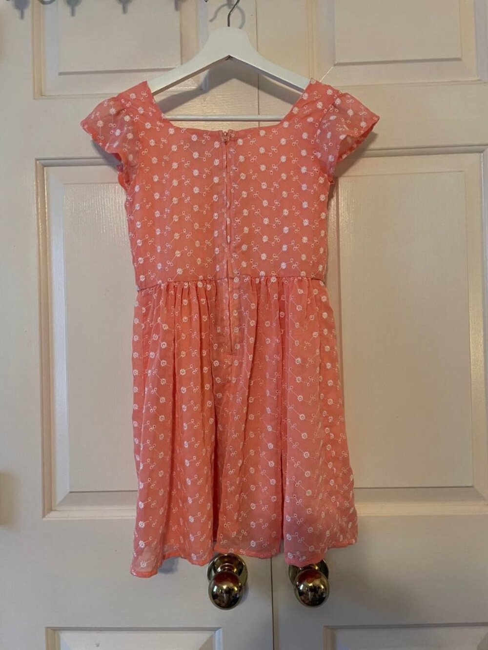 Sweet Peach eyelet Babydoll Dress - Cottagecore Floral Embroidery Girls Size 10 - Picture 5 of 8